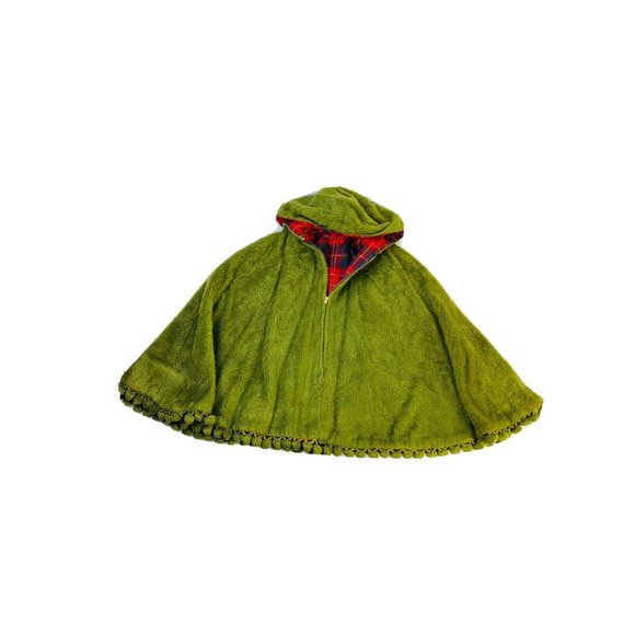 Vintage 1950s Buffalo Plaid Chenille Reversible Poncho Cape Coat - Picture 7 of 8